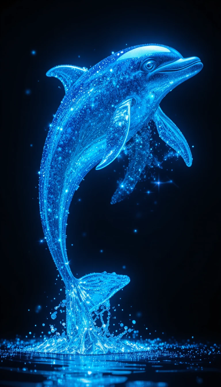 Delfino blu cobalto luminoso nell’oscurità cosmica iridescente