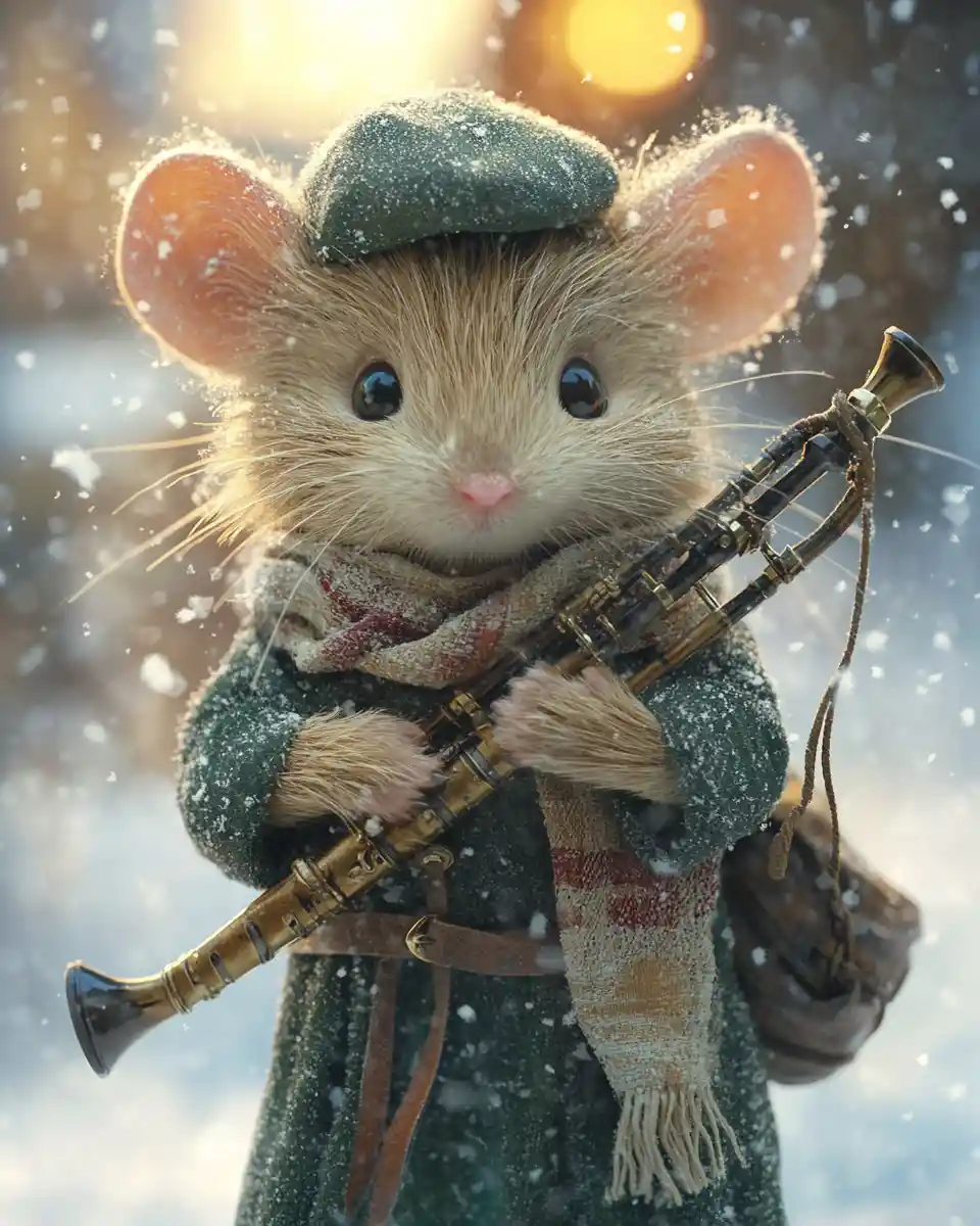 Rato Bardo Antropomórfico em Suave Nevasca de Inverno