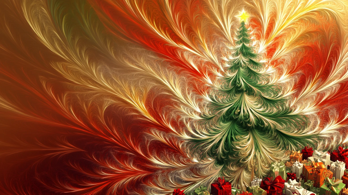 Albero di Natale verde in stile calligrafico con vortici colorati