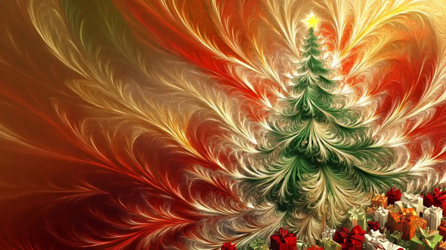 Albero di Natale verde in stile calligrafico con vortici colorati