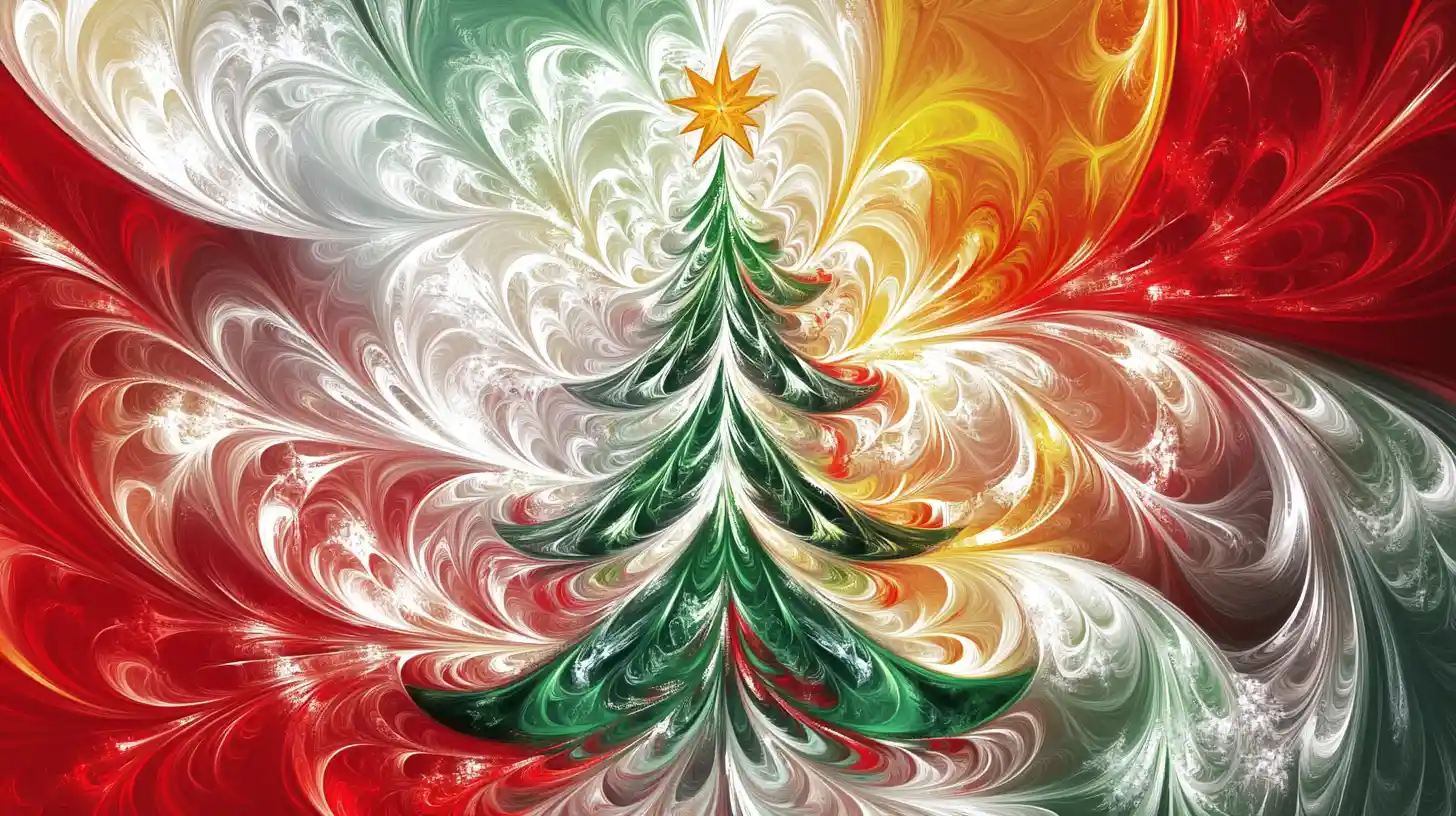Albero di Natale verde in stile calligrafico con vortici colorati