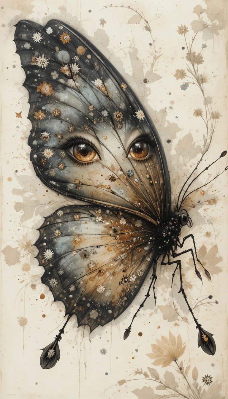 Watercolor butterfly with a gentle smile on ivory background