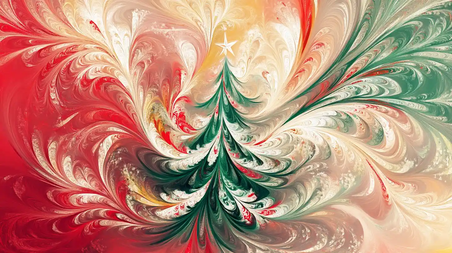 Albero di Natale verde in stile calligrafico con vortici colorati