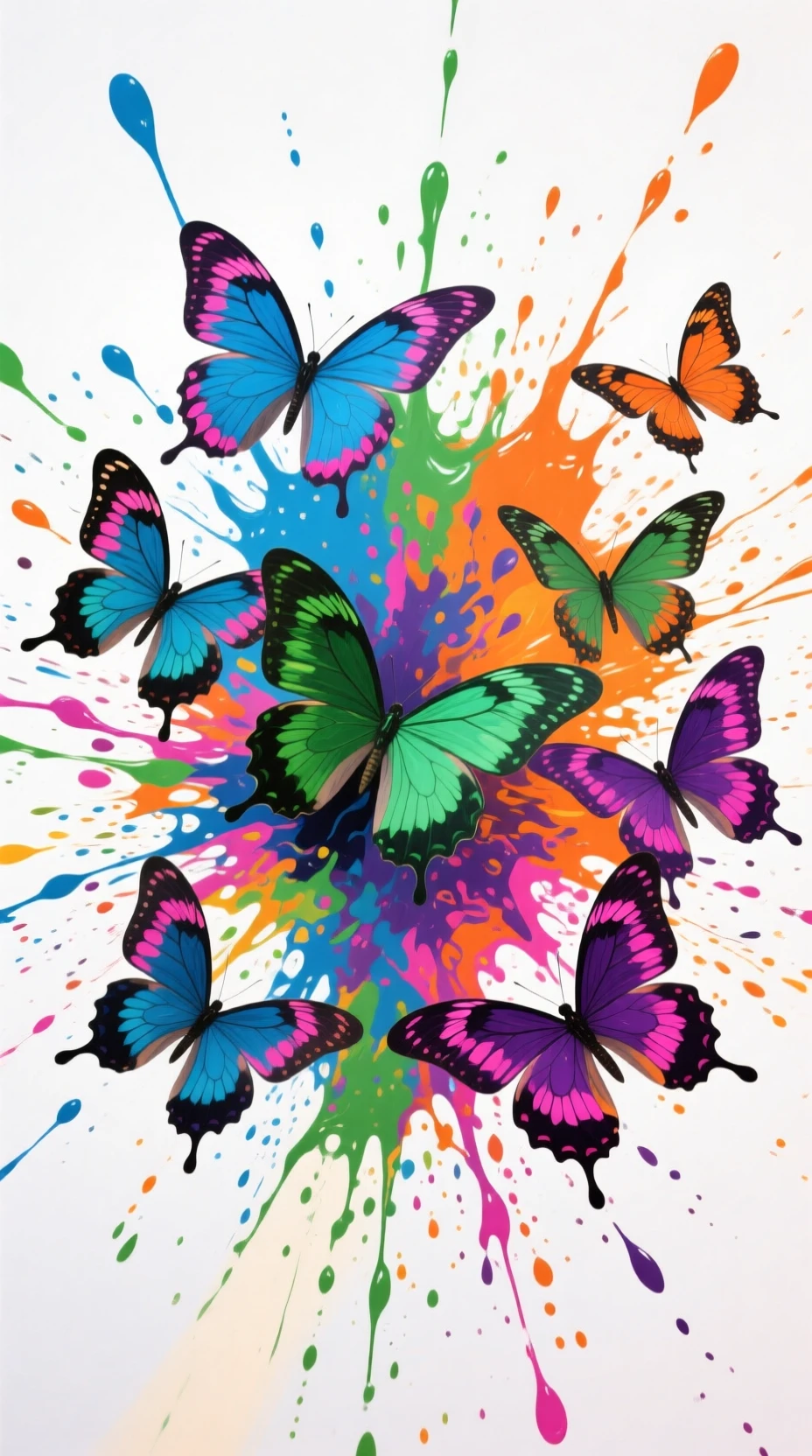 Explosion of colorful butterflies in abstract flowing motion