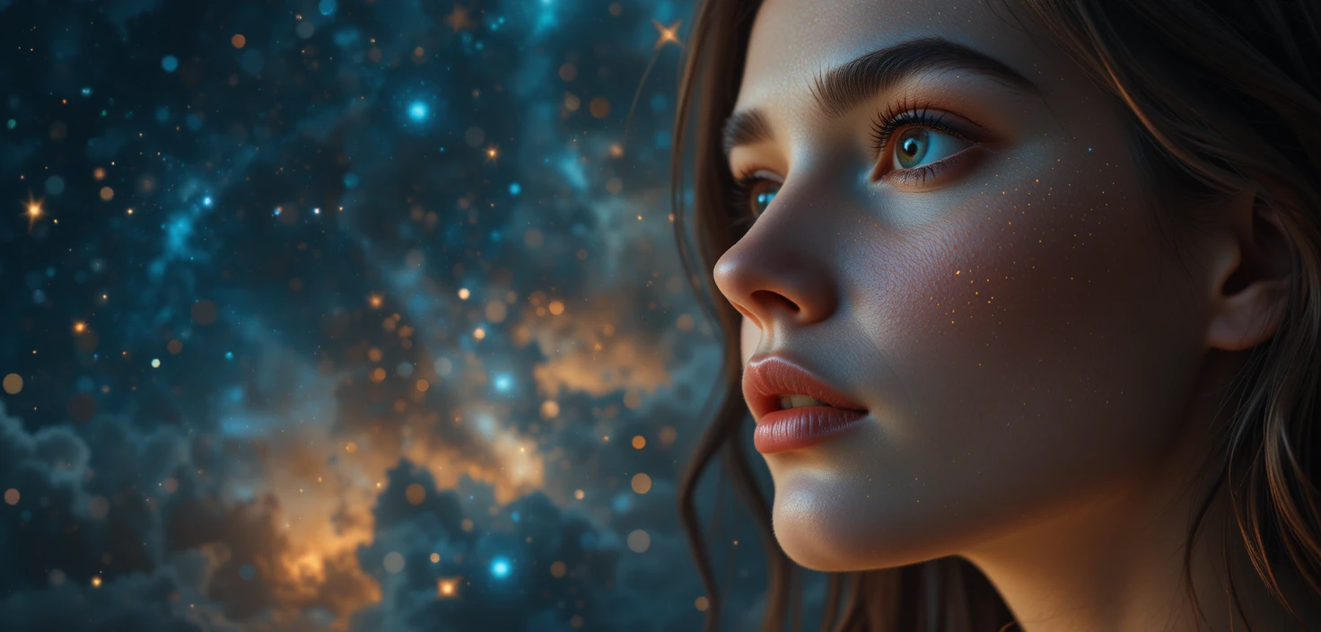 凝望溫暖星空的女子