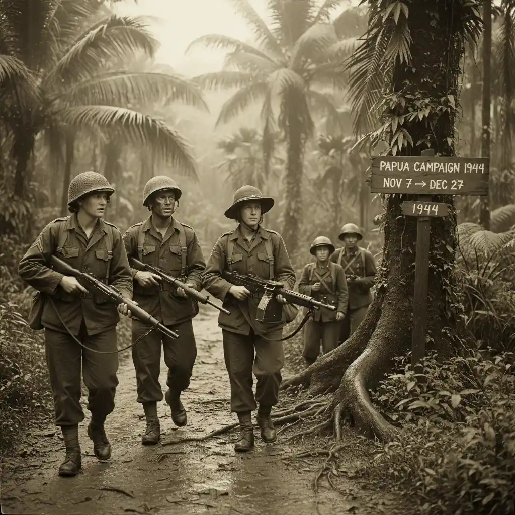 Soldaten im Dschungel von Papua während des Pazifikfeldzugs