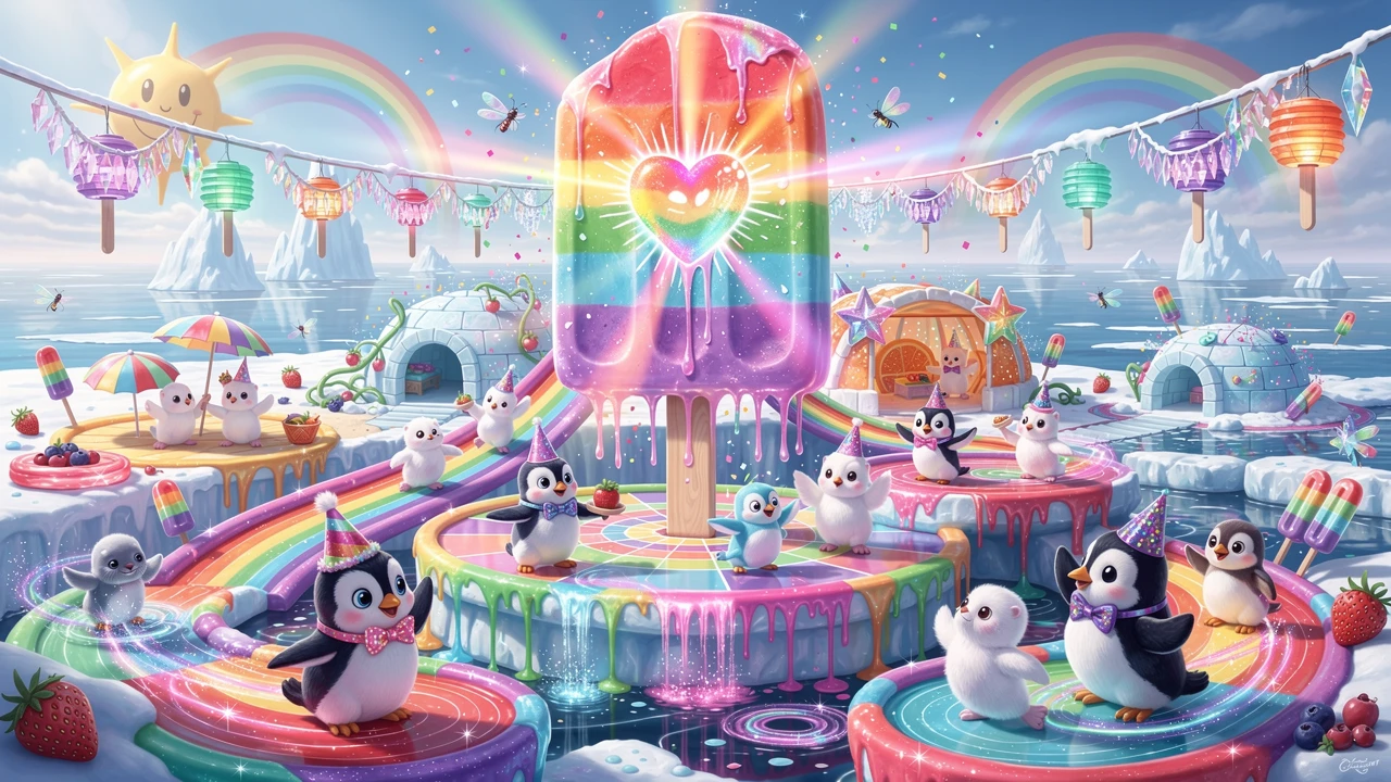 Gigantesco Ghiacciolo Arcobaleno in una Fantasia Artica Soleggiata