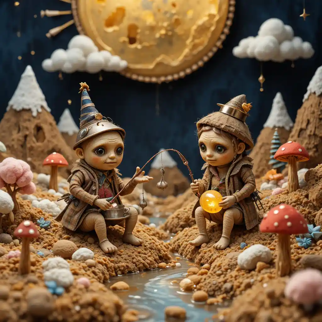 奇幻糖果河與小小堅果臉幻想生物