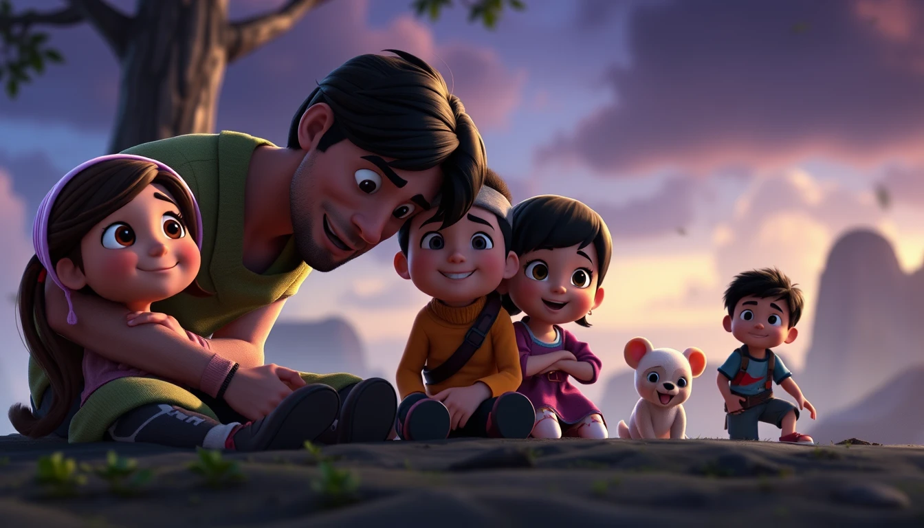 Disney Pixar style 3D family growing stronger together