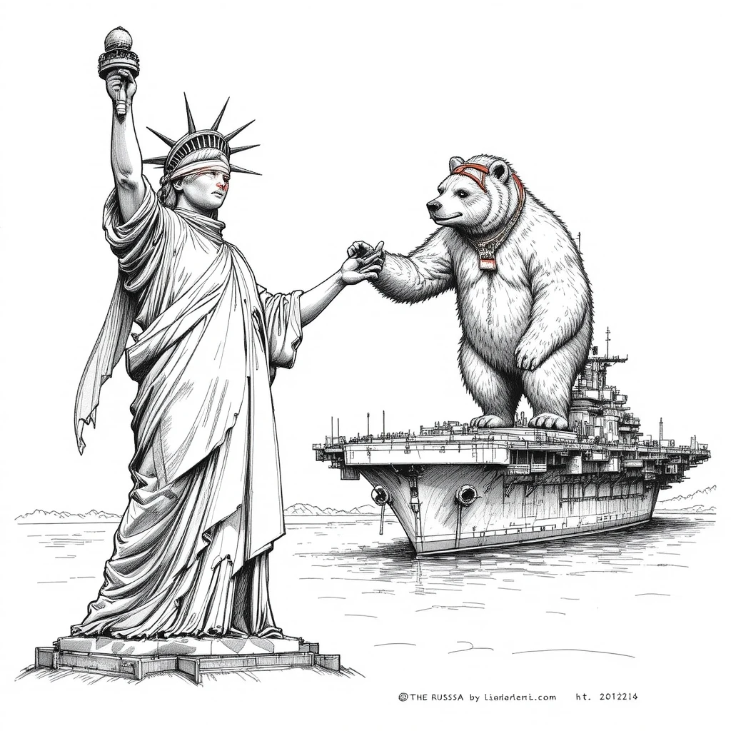 Statue of Liberty Shaking Hands With Russian Bear on Carrier