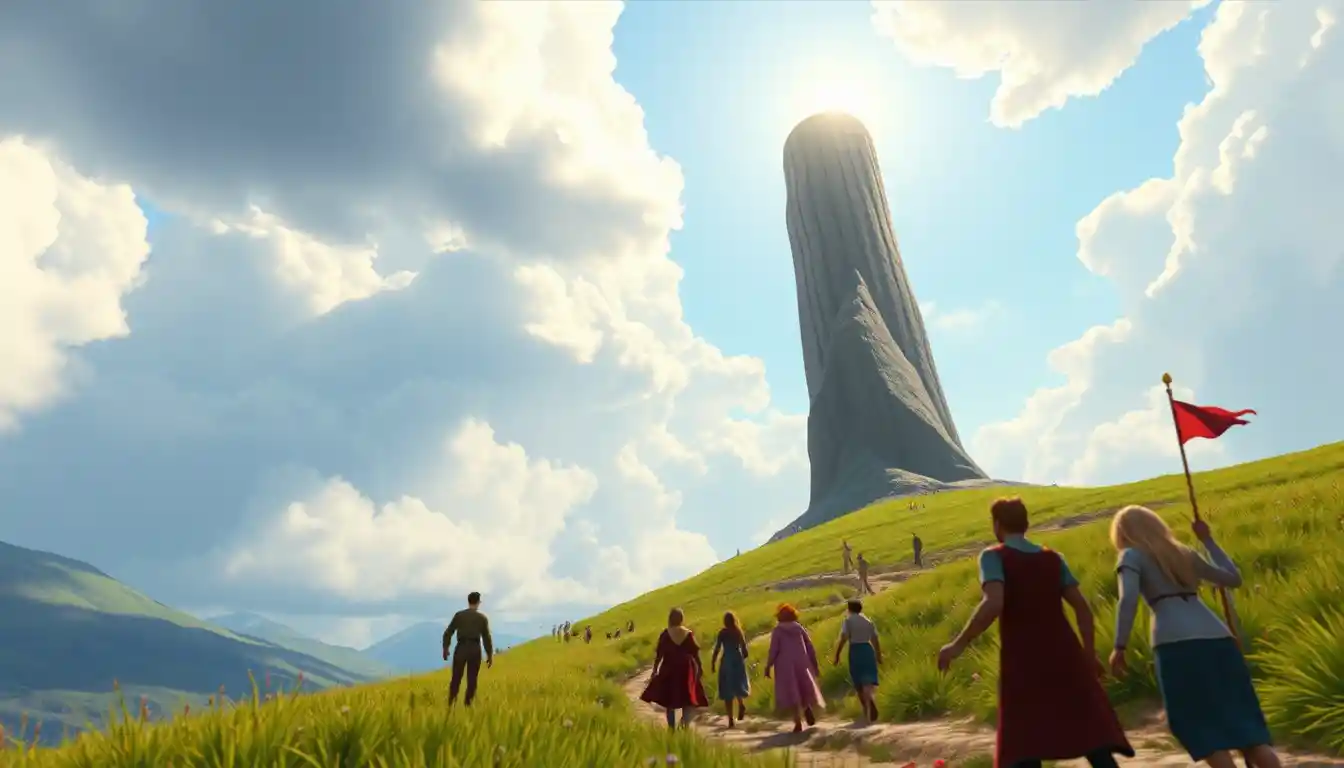 Wolkensäule, die eine Gruppe von Menschen über den Himmel führt