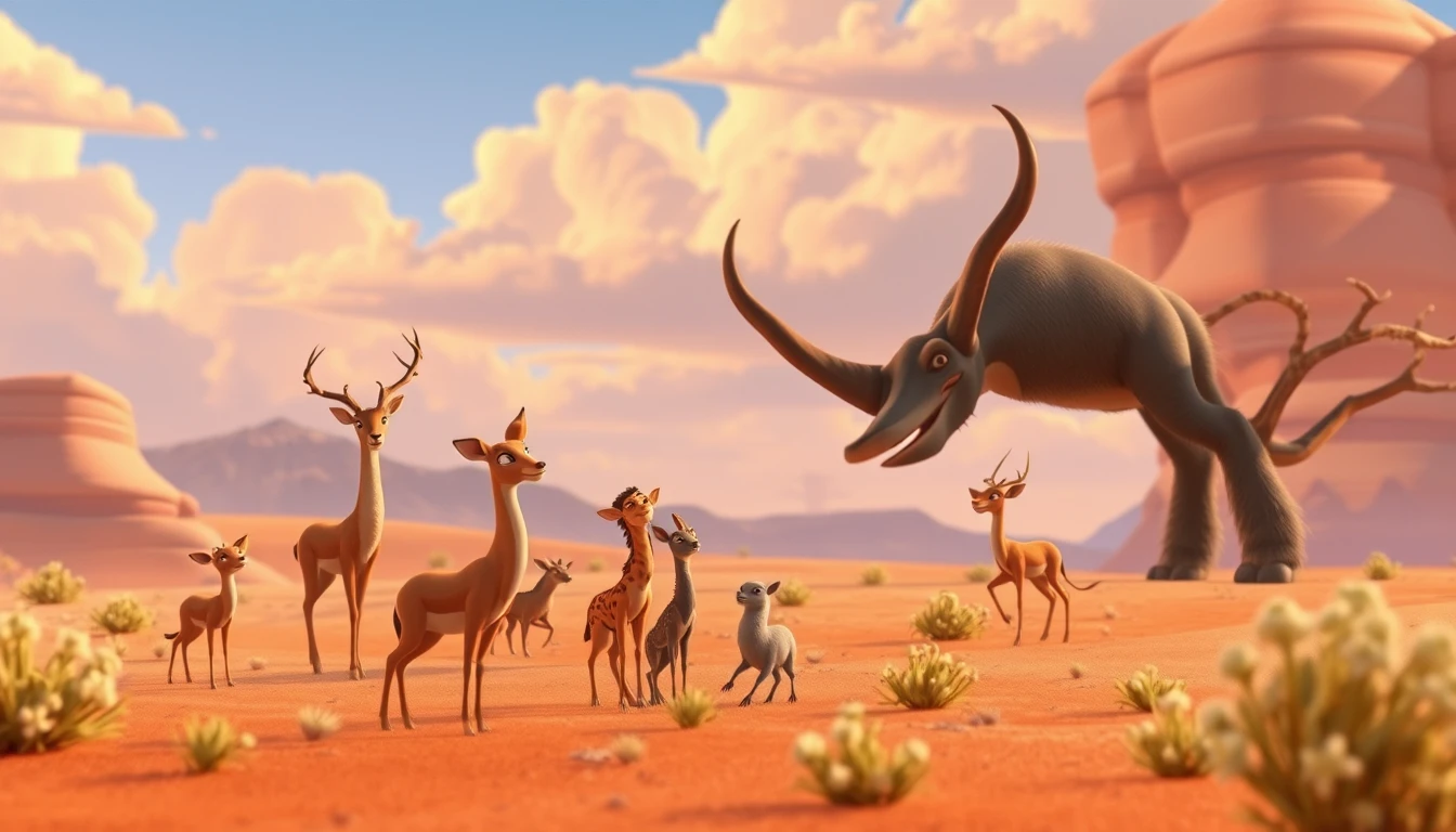 Vida selvagem do deserto em equilíbrio em uma cena 3D