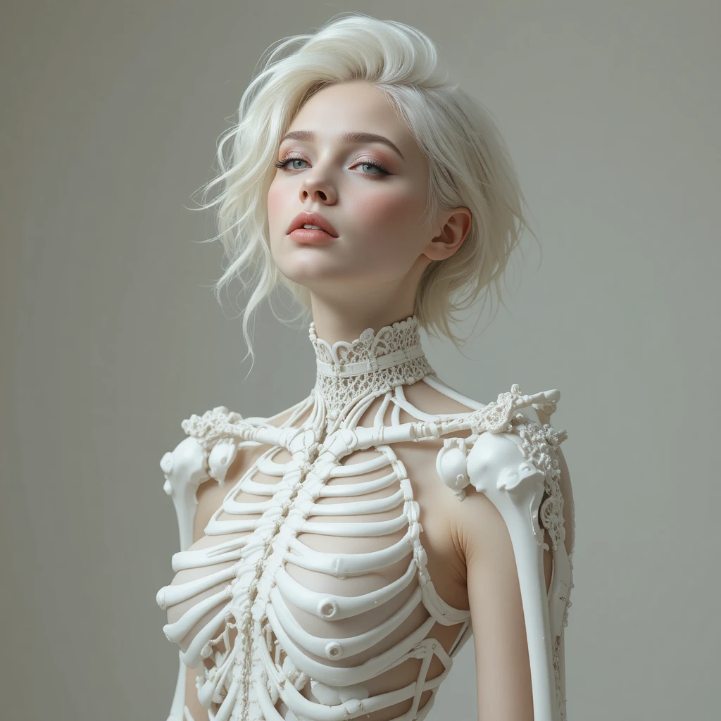 Avant garde portrait of woman in skeletal couture
