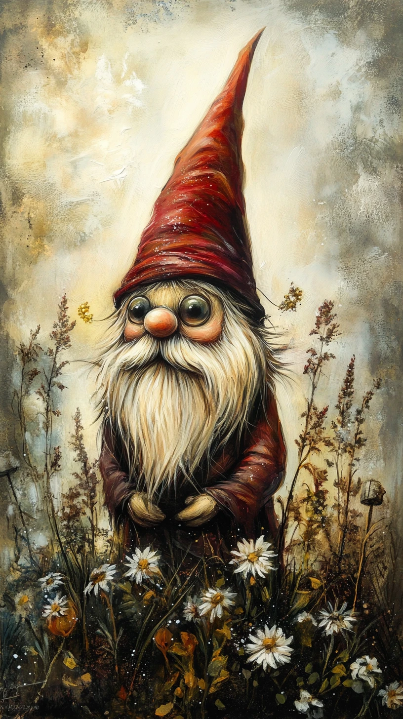 Gnome surréaliste en gros plan aux yeux lumineux en dégradé
