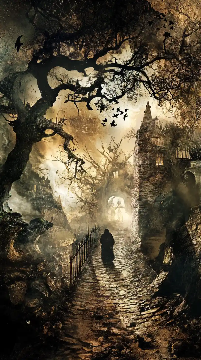 Ilusión de fantasía oscura que mezcla mundos visuales antiguos y nuevos