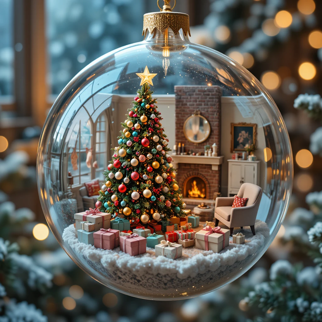 Decorazione di Natale in vetro con minuscolo salotto vintage