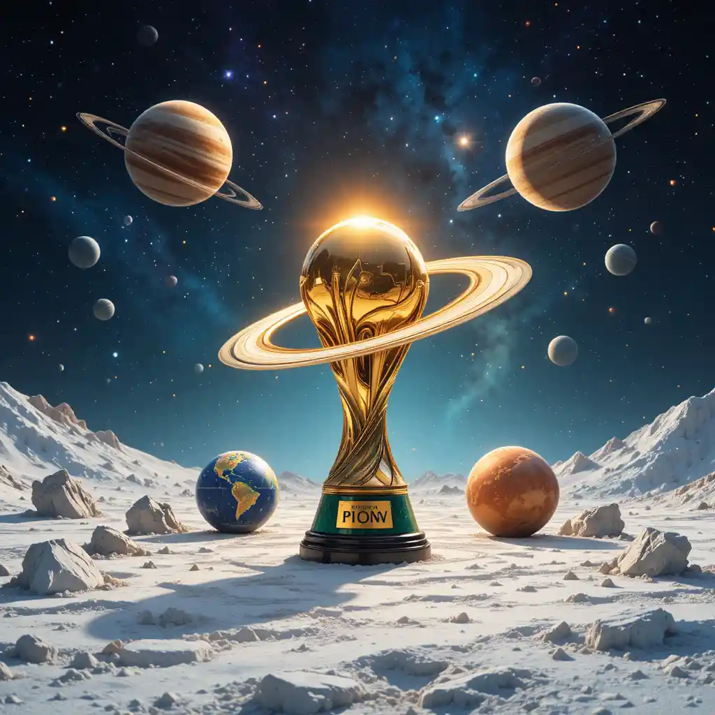 Africa Cup trophy glowing among planets in space