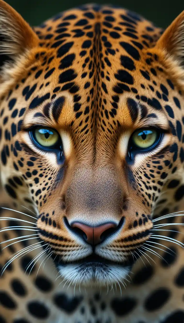 Primo piano di un leopardo con vividi occhi verdi