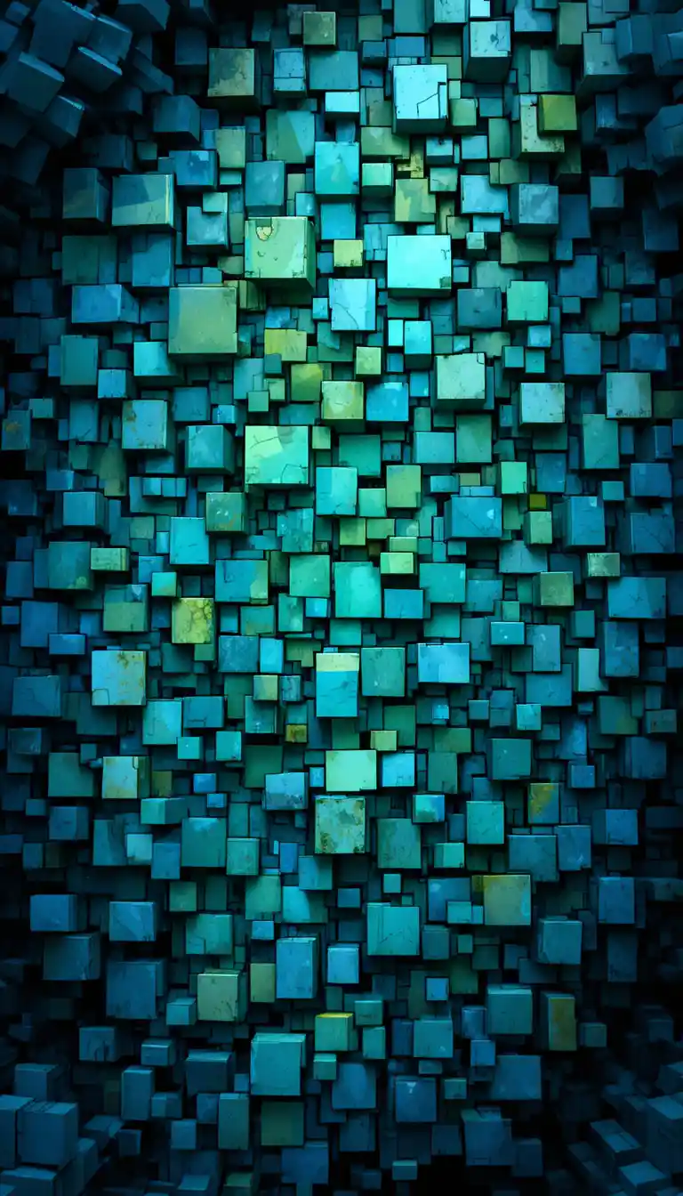 Colorato mosaico geometrico di quadrati digitali blu e verdi