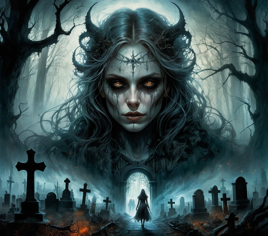 Creepy Monster Emerging In A Dark Cemetery Landscape