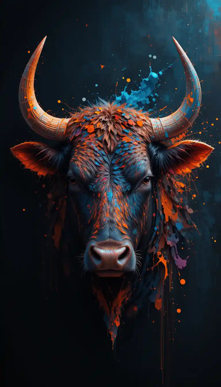 Colorful abstract bull head in realistic digital style