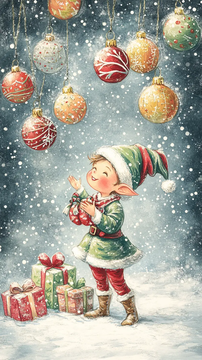 Lutin malicieux dans une scène de Noël enneigée au pôle Nord