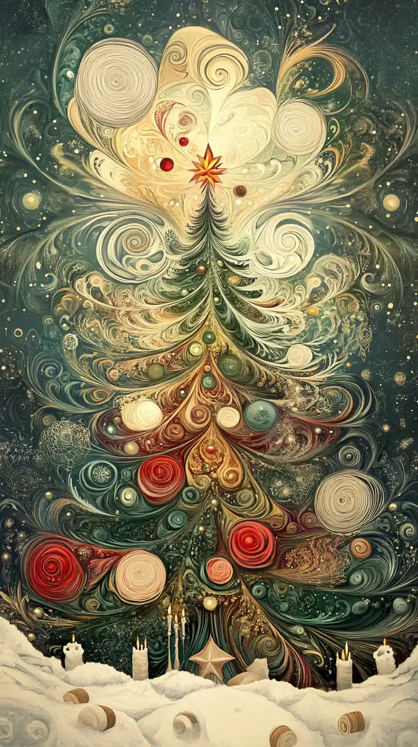 Coniglio giocoso con albero di Natale calligrafico e neve