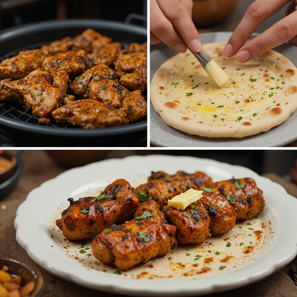 Chef preparing traditional chicken tikka in a tandoor kitchen