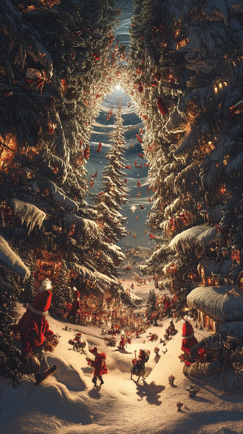 Ilusão de Natal surreal com várias cenas sobrepostas