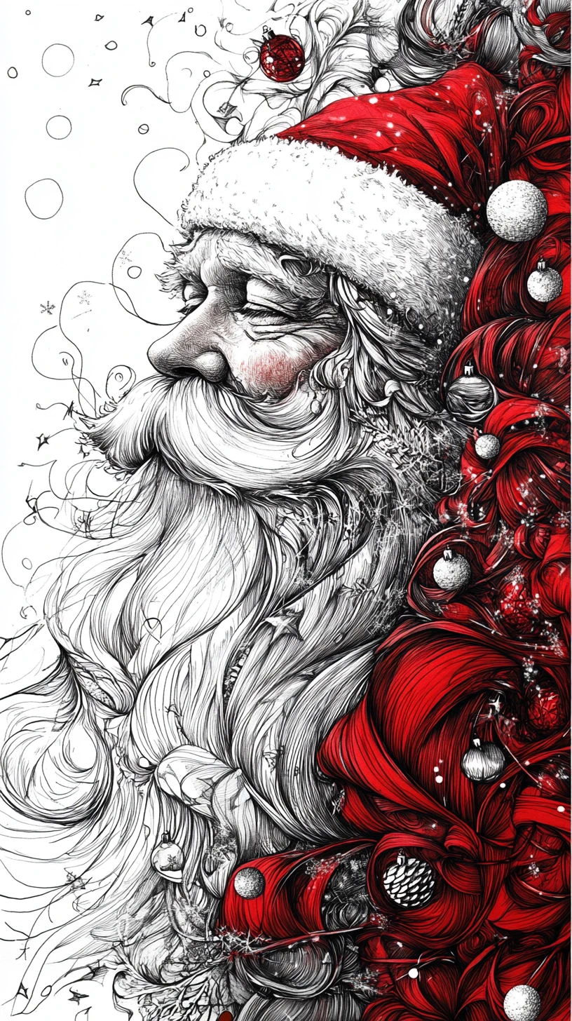 Babbo Natale a inchiostro intricato formato da elementi natalizi