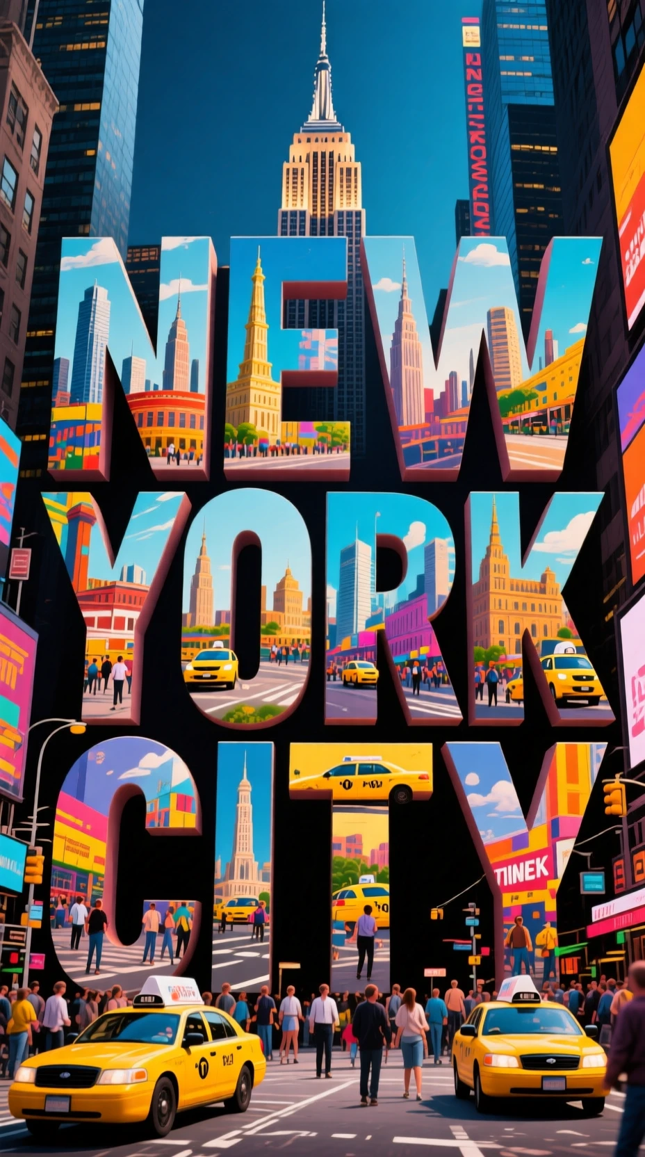 Cineastische New-York-City-Collage mit markanter urbaner Typografie