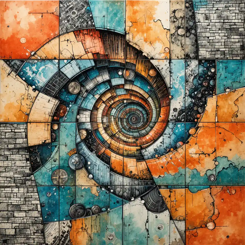 Piastrelle geometriche a spirale che formano un vortice cosmico