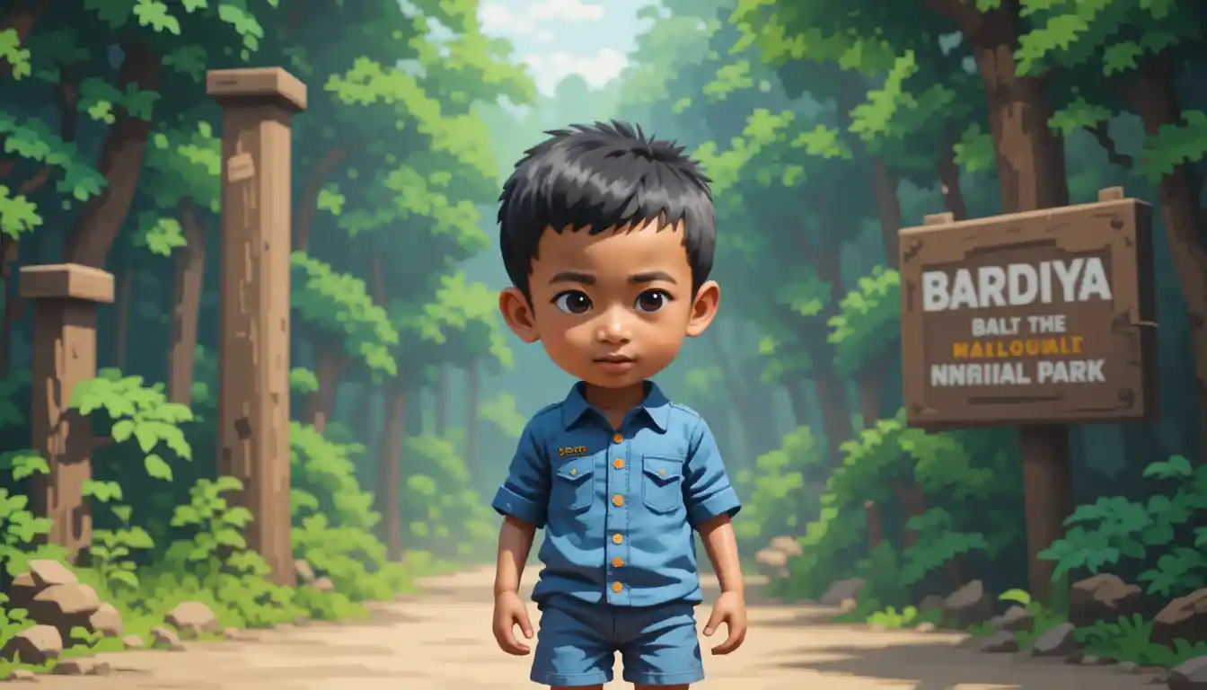 Cheerful Pixel Art Boy At Nepali Jungle Park Entrance