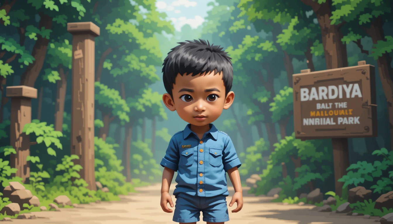 Cheerful Pixel Art Boy At Nepali Jungle Park Entrance