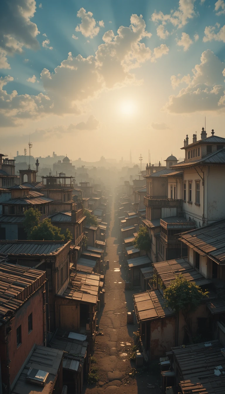 Tetti tranquilli di una città indiana nella soffice luce del mattino
