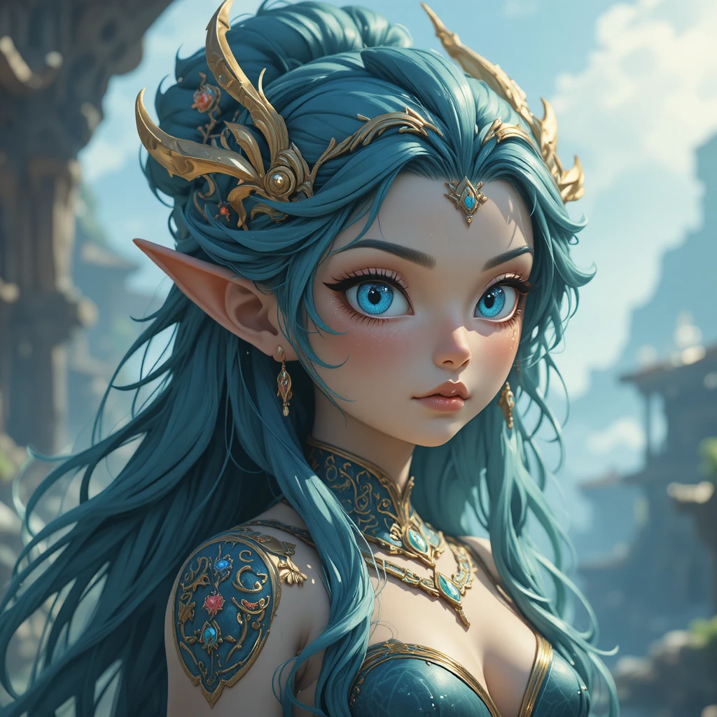 Giovane principessa sirena degli oceani in un mondo ispirato a Wakfu