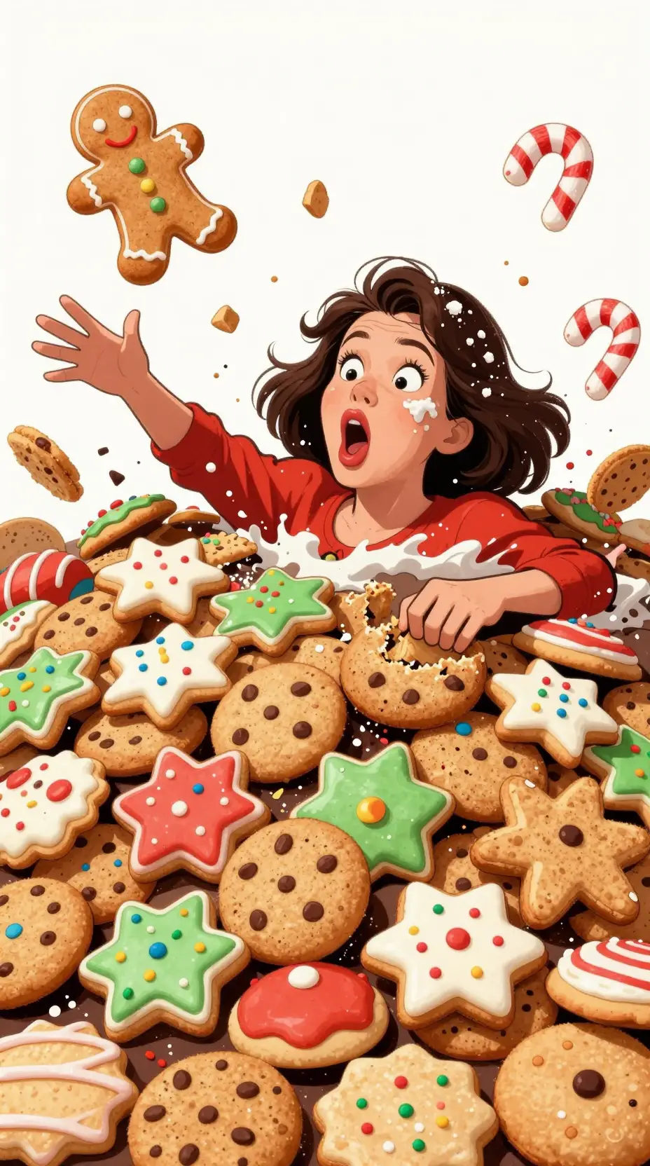 クリスマスクッキーの山に埋もれる女性