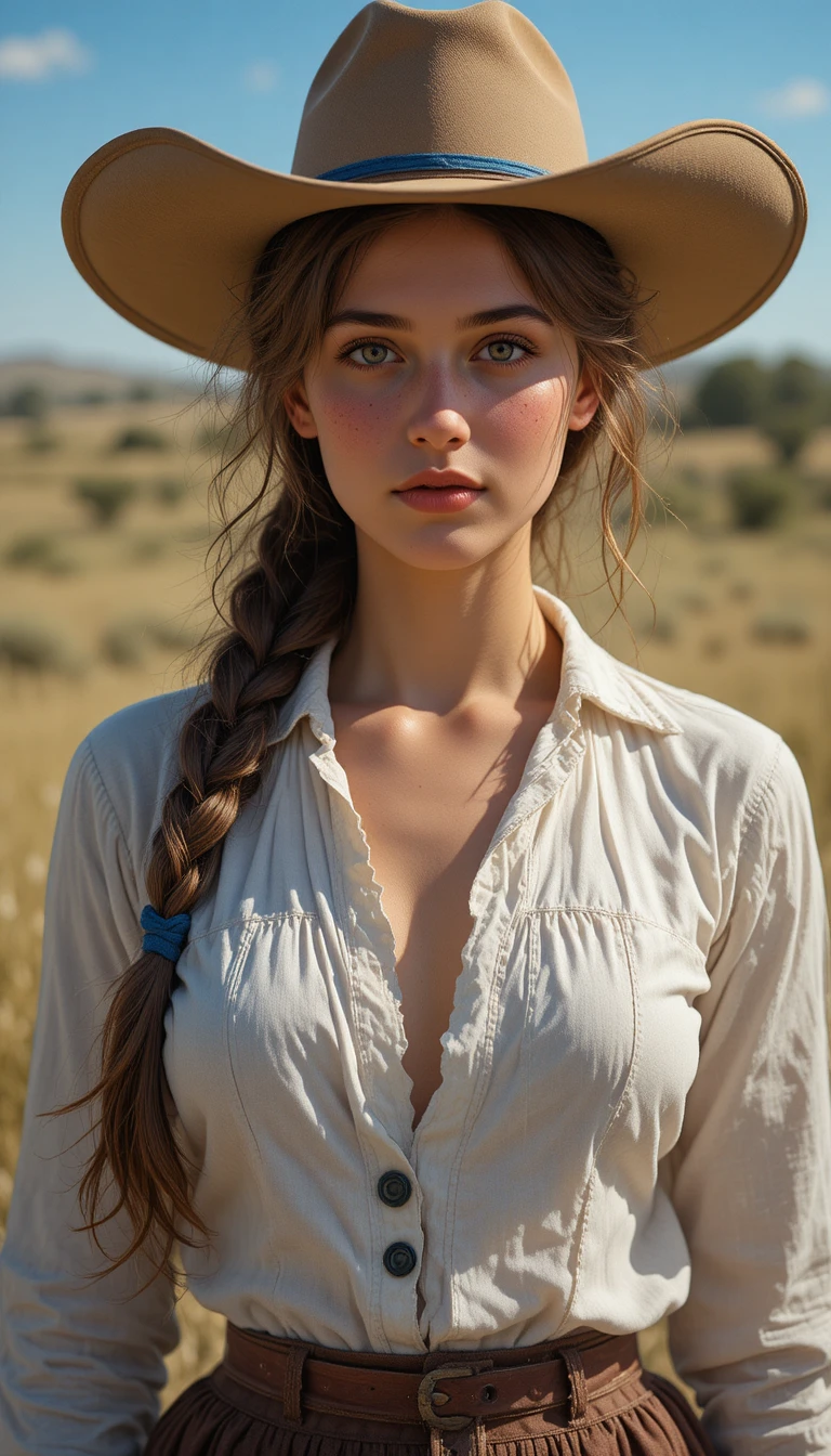 1883 年德州紮著棕色辮子的年輕牧場女孩