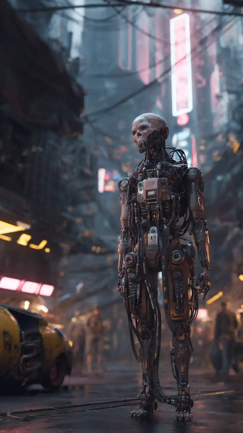 Cyborg cyberpunk corps entier en lourde armure tactique