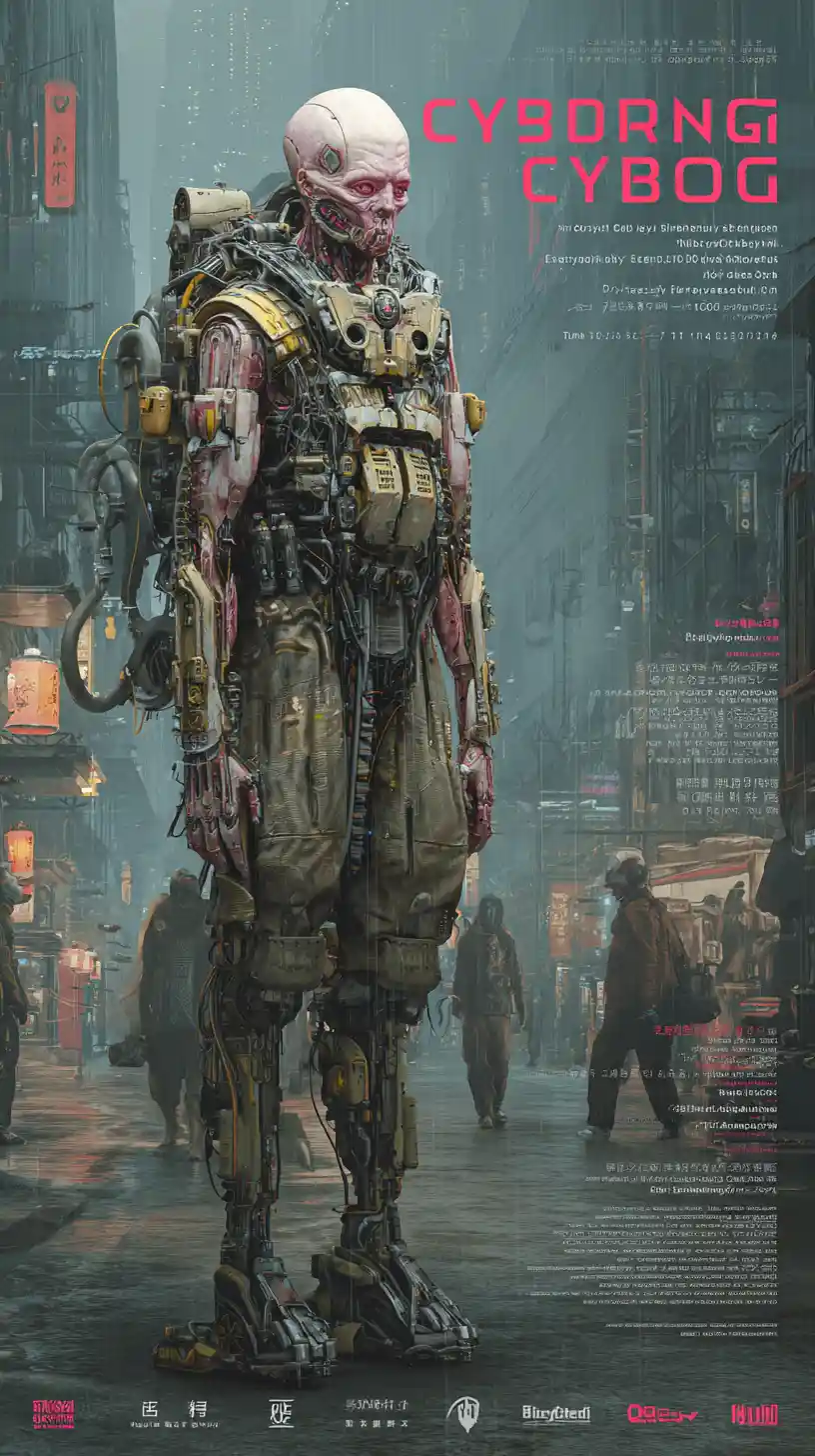 Cyborg humanoïde menaçant en lourde armure tactique