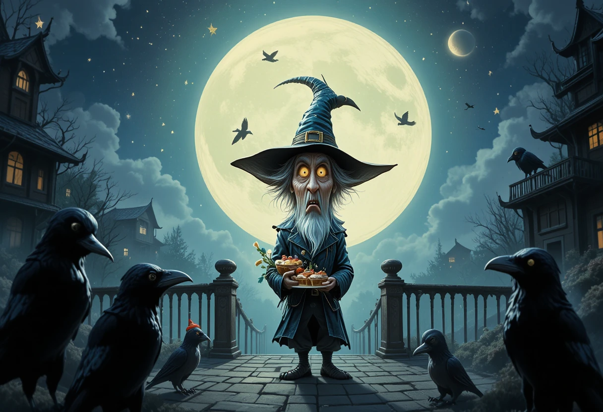 Trickster Ante una Puerta Mística Bajo la Luna Llena