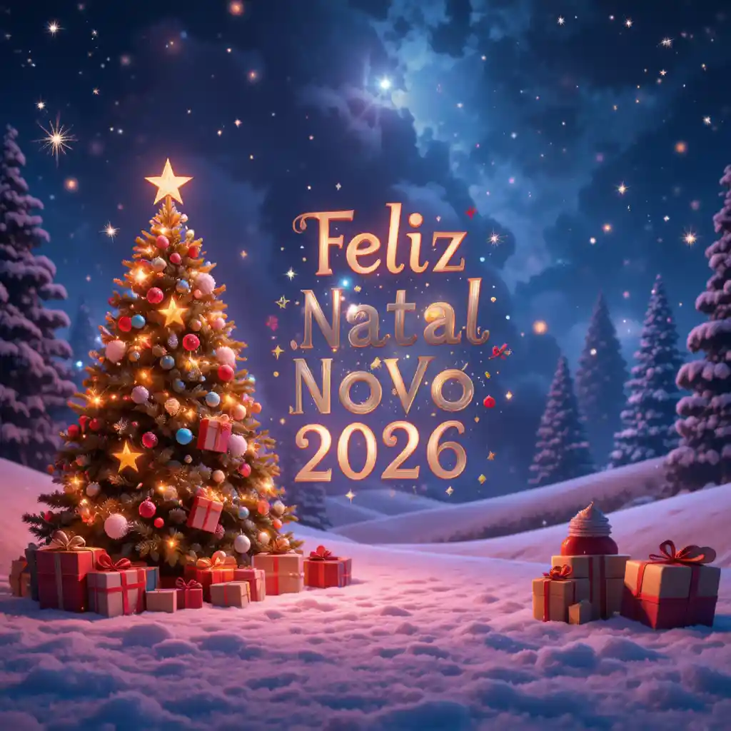 Festive 3D Christmas tree with New Year fireworks sky