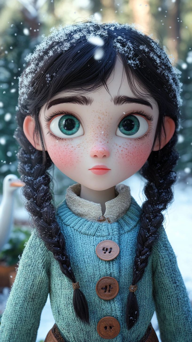 Jeune fille mélancolique en manteau d’hiver sous la neige en gros plan