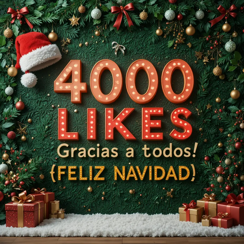 Letrero verde de agradecimiento navideño con mensaje de 4000 Me Gusta