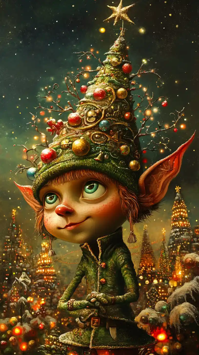 Whimsical Christmas Elf Portrait In A Magical North Pole