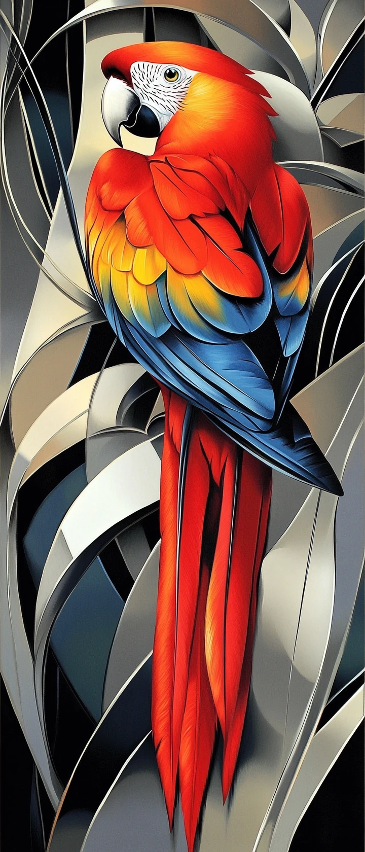 Retrato de arara-vermelha em ousado estilo de pintura art déco