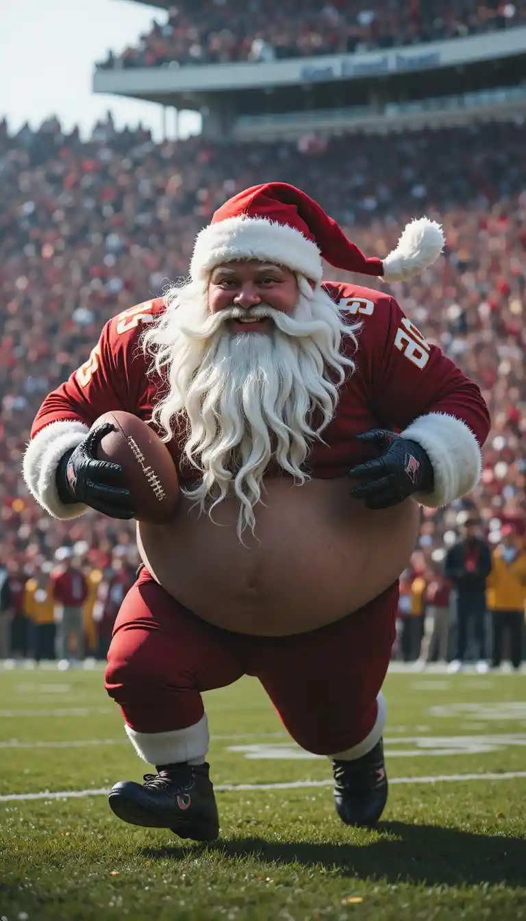 Papai Noel Avançando com um Colorido Uniforme de Futebol