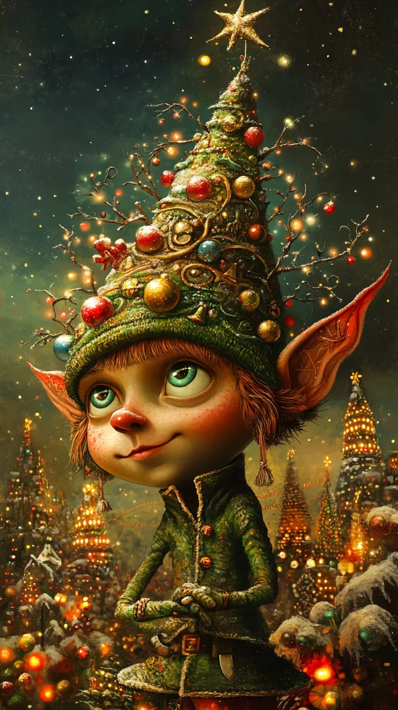 Portrait Féérique d’un Lutin de Noël dans un Pôle Nord Magique