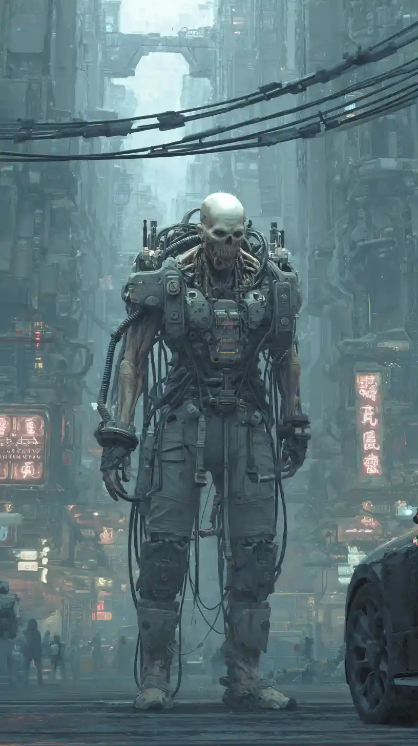 Zombie cyborg cyberpunk en armure tactique sur tout le corps
