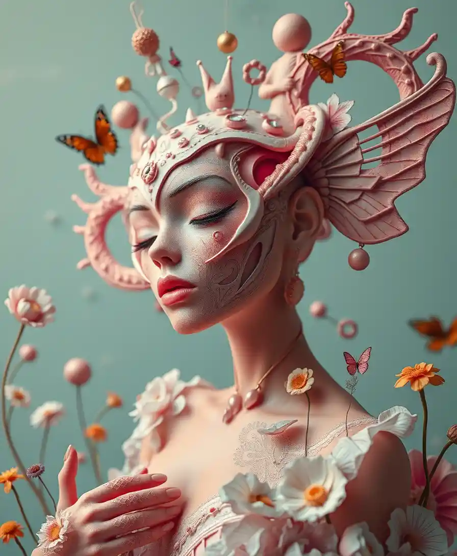 Formas abstractas surrealistas en una escena onírica de popsurrealismo